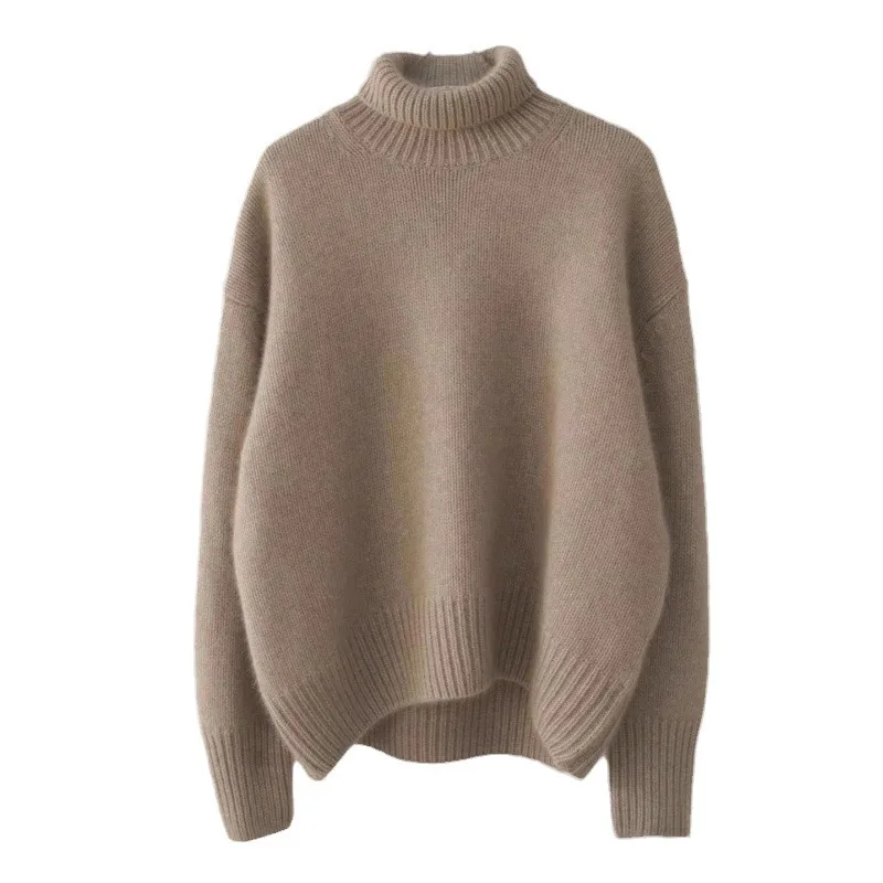 2025 AW Women's Thickened Cashmere Knit Sweater | Turtleneck Short Pullover | Solid Color Loose Lazy Style