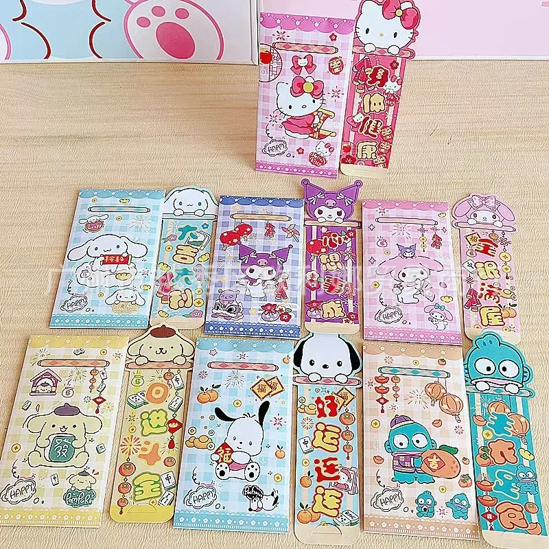 4Pcs/Lot 2025 Sanrio kuromi mymelody Cinnamoroll Red Envelope New Year Red Pocket With Funny Greetings Chinese Red Bag Kids gift