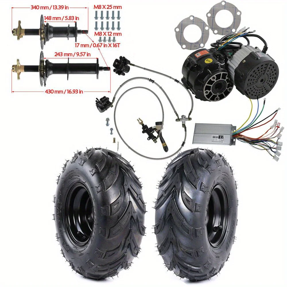 1000W Differential Motor 30'' Rear Axle Kit 145/70-6 Wheels Tires Controller Rear Brake Caliper Master Cylinder Kit