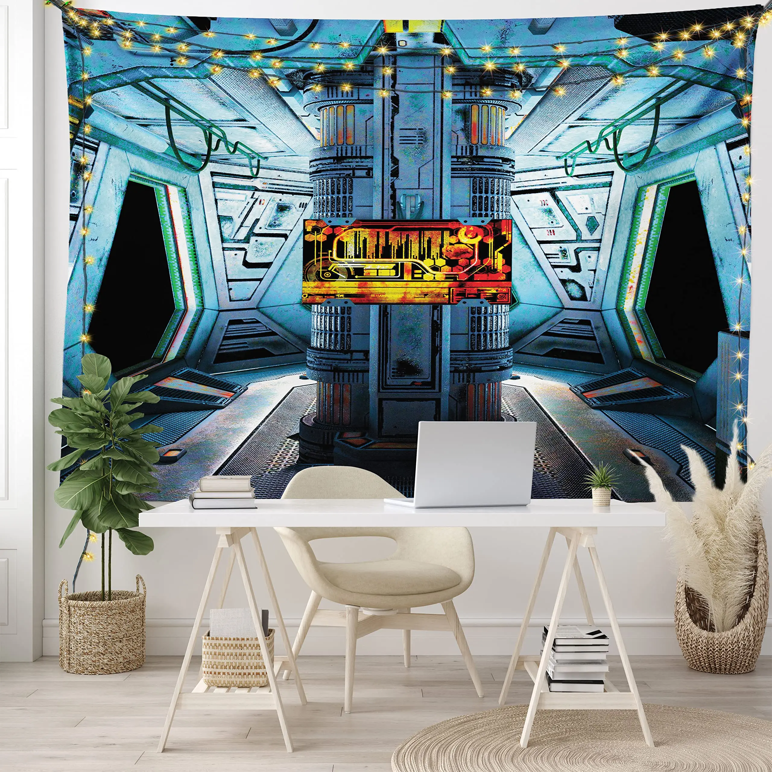 Futuristic Tapestry SciFi Corridor Space Ship Tapestry Space Station Tapestry Wall Hanging for Bedroom Living Room Dorm Decor