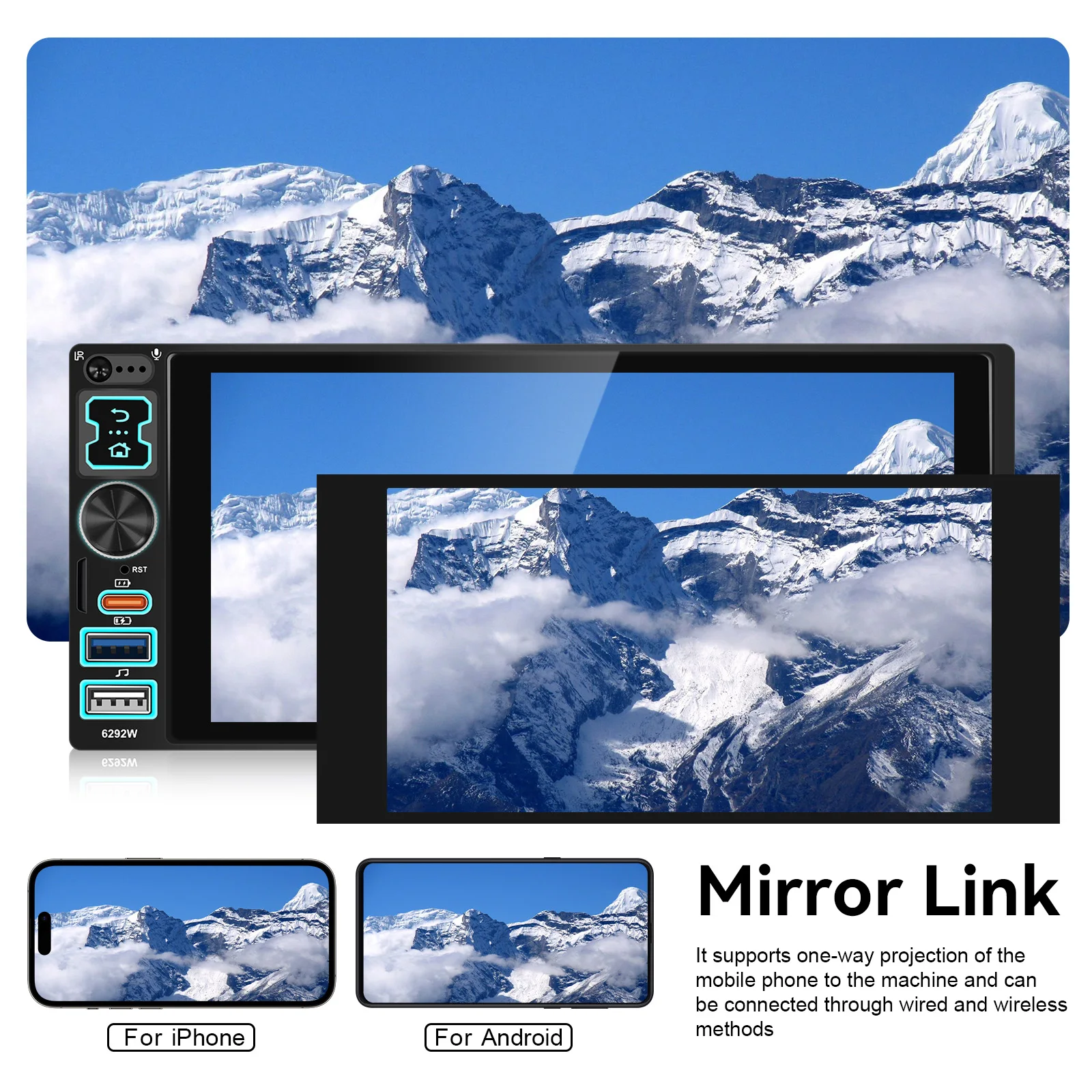 Hikity 1DIN 6.8 "مشغل MP5 للسيارة العالمي يدعم Carplay Auto Type-c كاميرا الرؤية الخلفية راديو السيارة الوسائط المتعددة SWC التحكم عن بعد