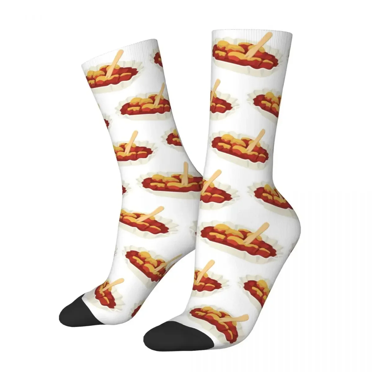 Currywurst Eating Fast Food Foodie Socks Harajuku Sweat Absorbing Stockings All Season Long Socks Accessories for Unisex Gifts