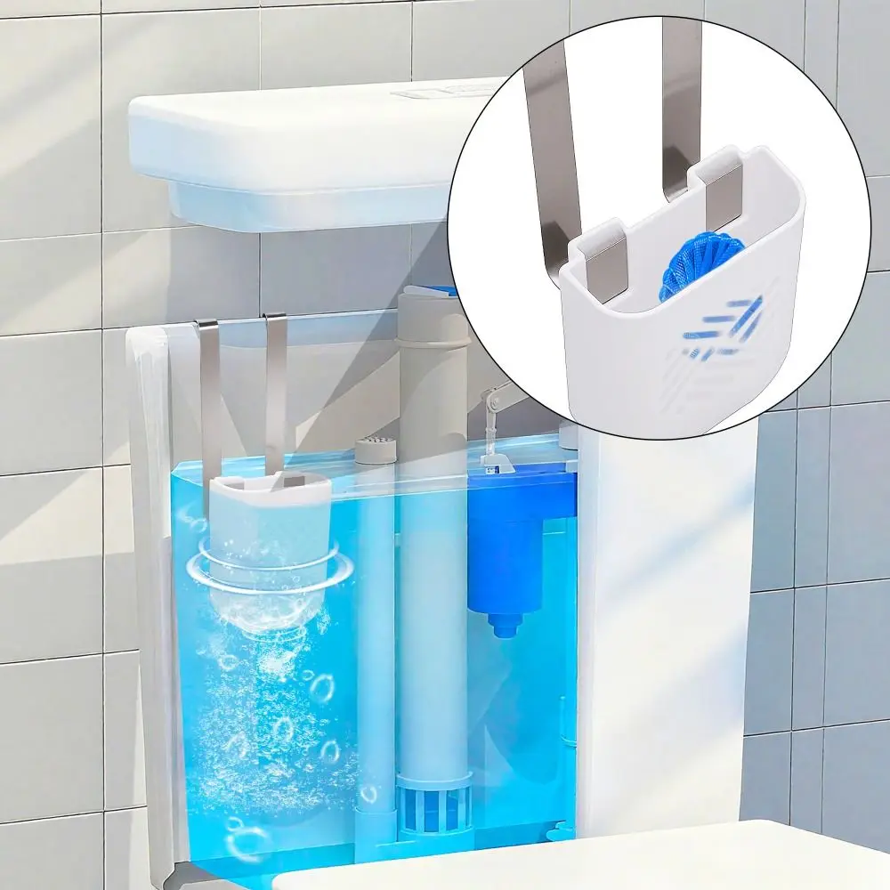 Stainless Steel Toilet Tank Cleaning Tablet Holder with Double Hooks Hanging Toilet Tank Bleach Tablet Bracket Adjustable