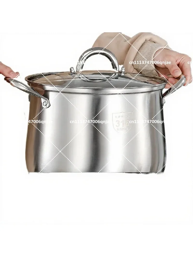 Large Stainless Steel Soup Pot with Lid Thickened Bottom for Induction Cooker Household Porridge