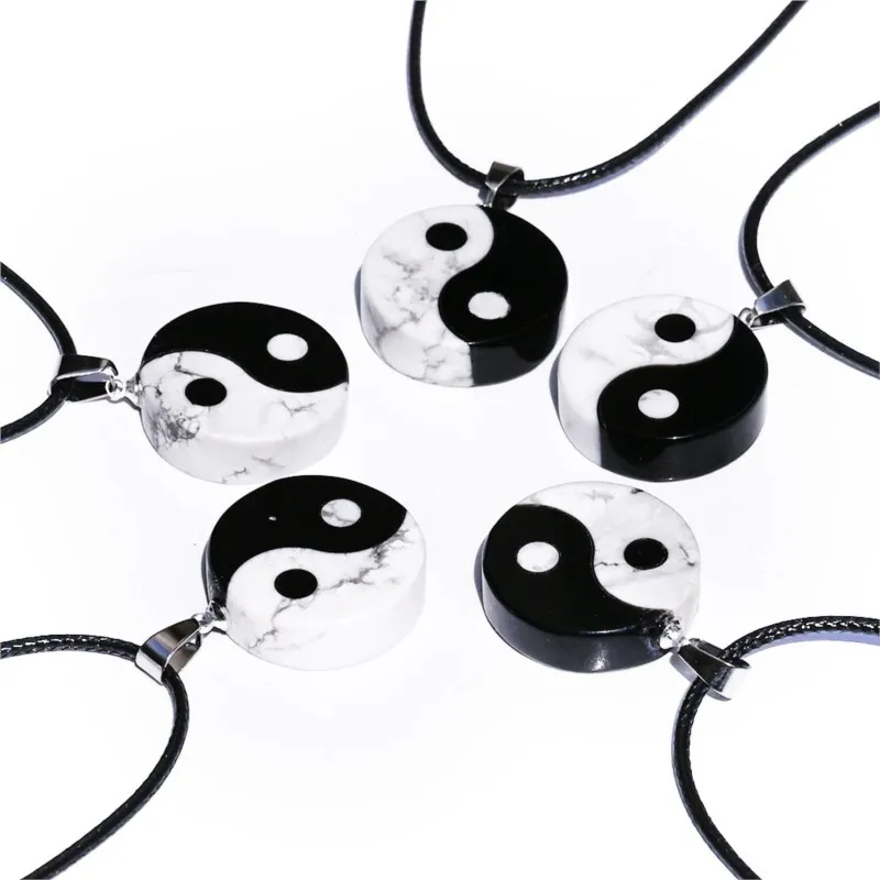 Fengshui YinYang YinYang Amulet Decor, Natural Obsidian Stone, White Turquoise, Black Obsidian Beads, Five Lines, Korean