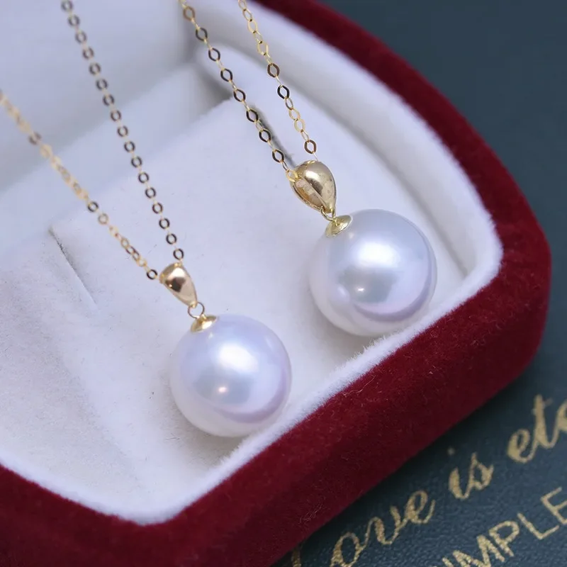 

925 Silver Chain Necklace Pendant 10-11mm Natural White Pearl Round Genuine Fine Wedding Jewelry Gifts for Women