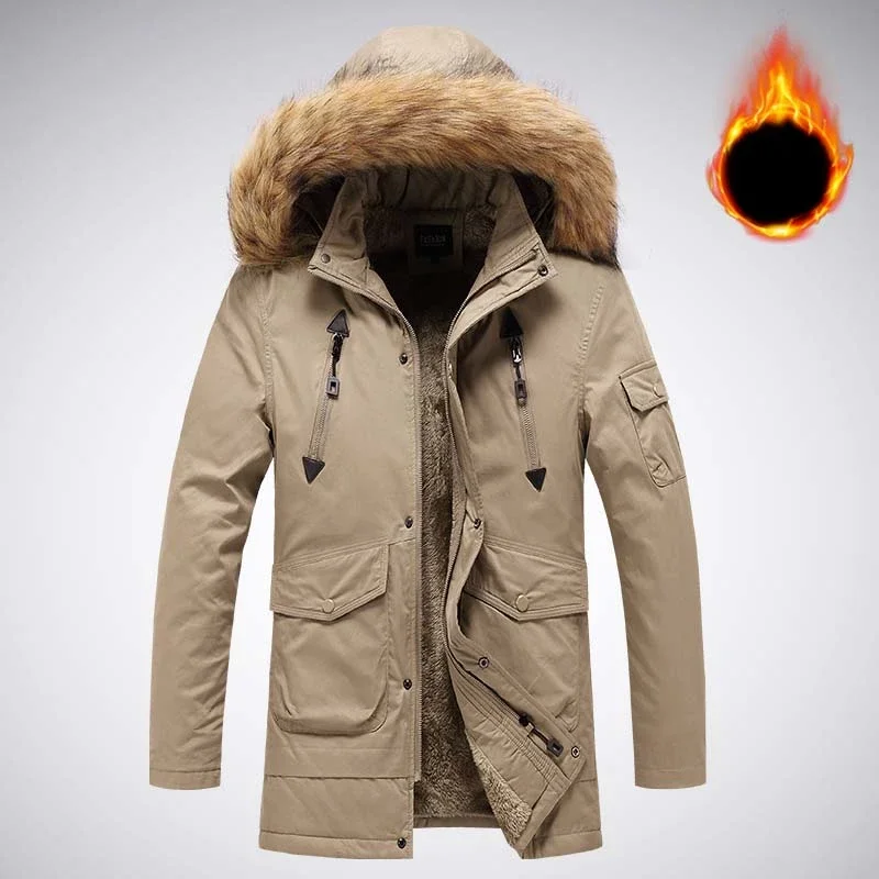 Męska kurtka robocza Casual Outdoor Wiatroszczelna, odporna na zużycie podszewka Lamb Fleece Ciepła parka z kapturem Jesień Zima Vintage Odzież męska