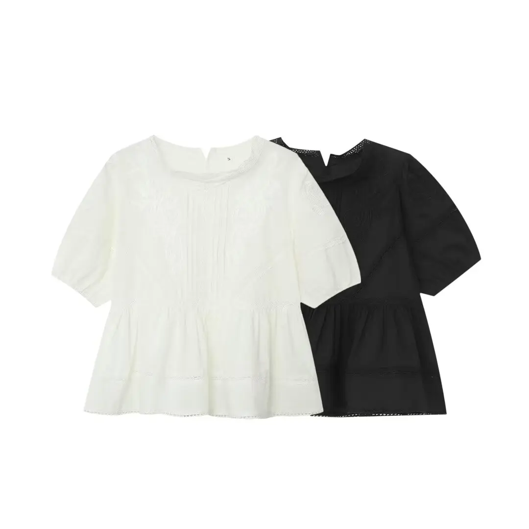 

UNIZERA Women's Shirt Fashion Simple Short Sleeve Embroidered Romantic Style Summer New Style Shirt