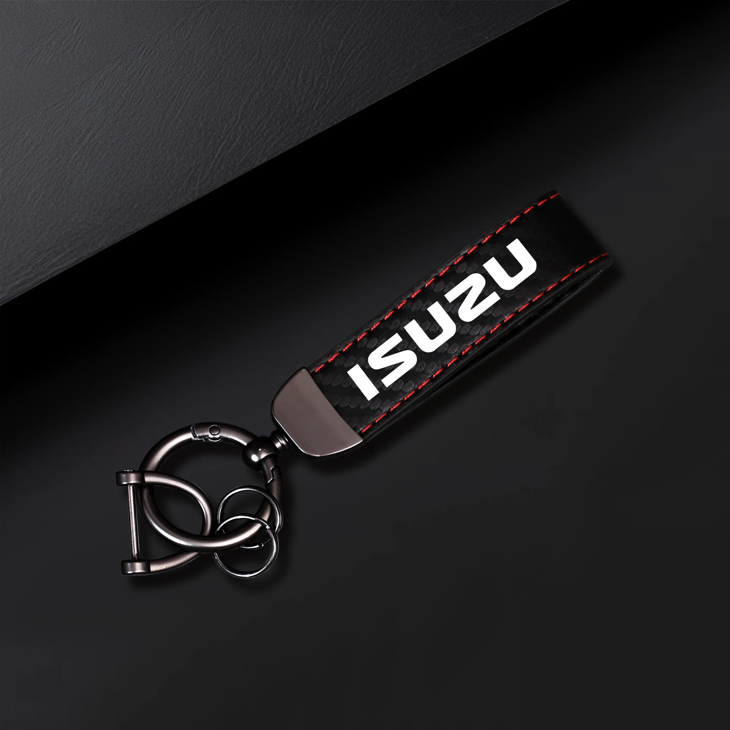 Suitable for ISUZU keychain with metal hook - black and red lines, durable car enthusiast car keychain accessories