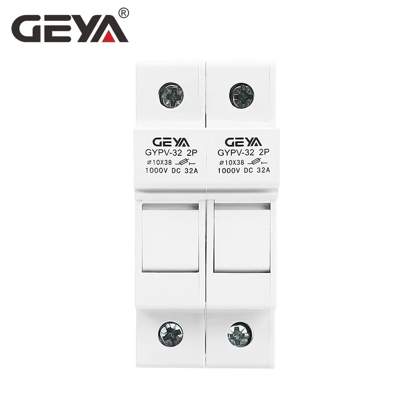GEYA 1P 2P Parallel DC Fuse Holder 10x38mm High Voltage Solar PV 1000V Fuse Link Base 10A 15A 20A 25A 30A GYPV-32 Fuse Base