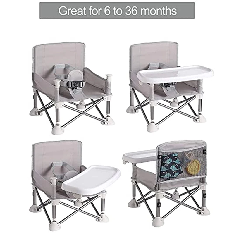 Silla de comedor portátil plegable con placa, cinturón de seguridad, silla de playa para niños, Camping, asiento de alimentación cómodo para bebés