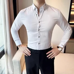 Male Korean slim long sleeve shirt Fashion casual personality high neck solid color shirt men's business social formal shirt