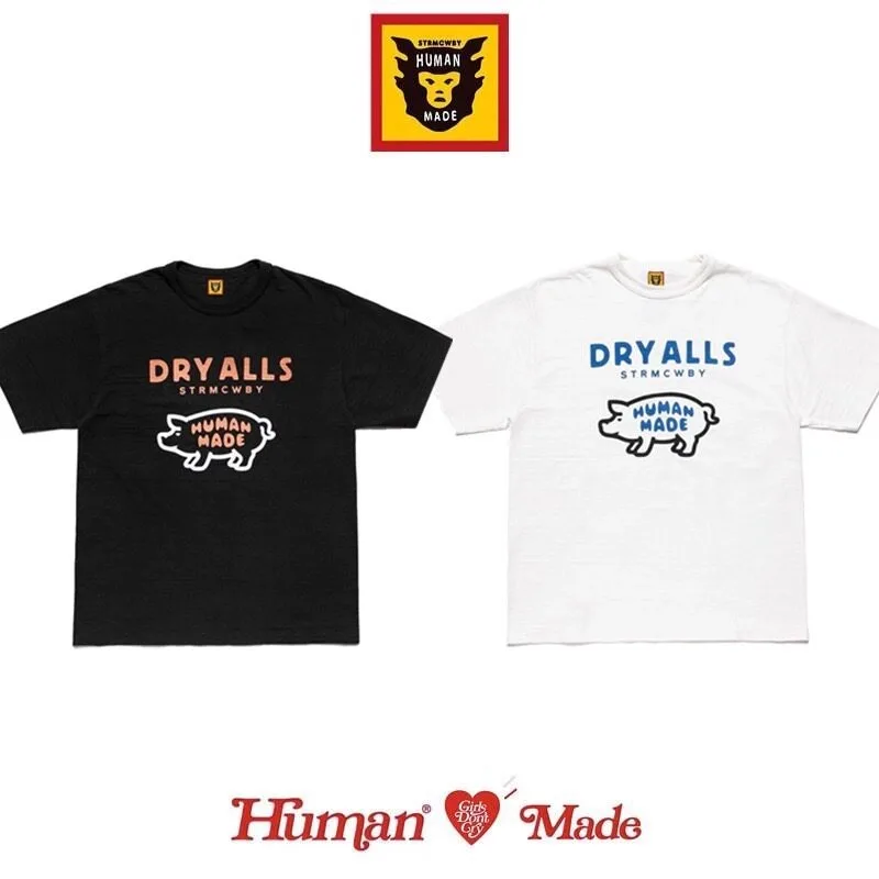 Human Made Cartoon Wild Boar Couple Slub Cotton Crew Neck Short Sleeve Tee