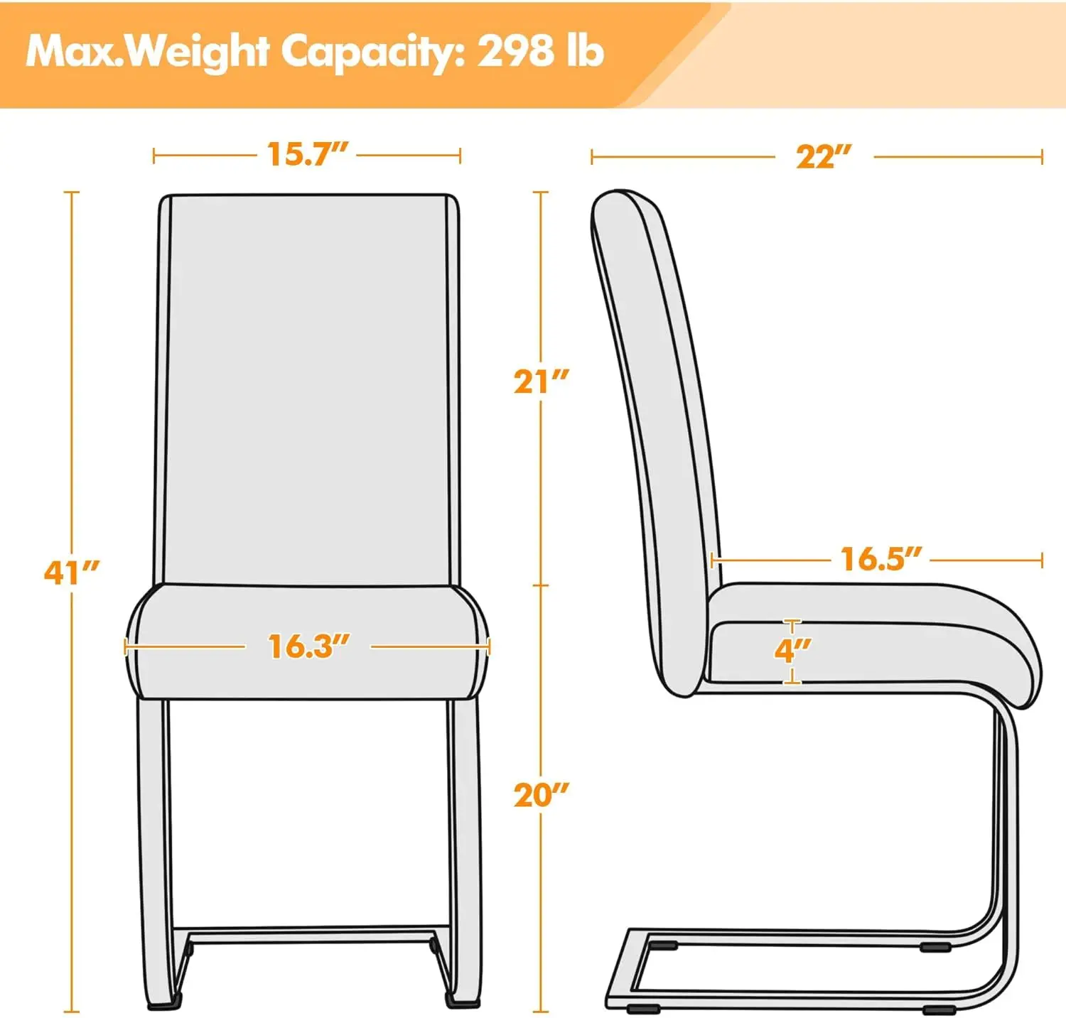 Sillas de comedor Sillas de salón modernas Sillas laterales tapizadas de cuero con patas de metal para cocina Boda, juego de 2, negro