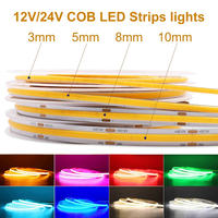 COB LED Strip Light 12V 24V 3mm 5mm 8mm 10mm PCB LED Strip Ice Blue/Green/Red/Yellow/2700K/3000K/4000K/6000K COB LED Tape Decor