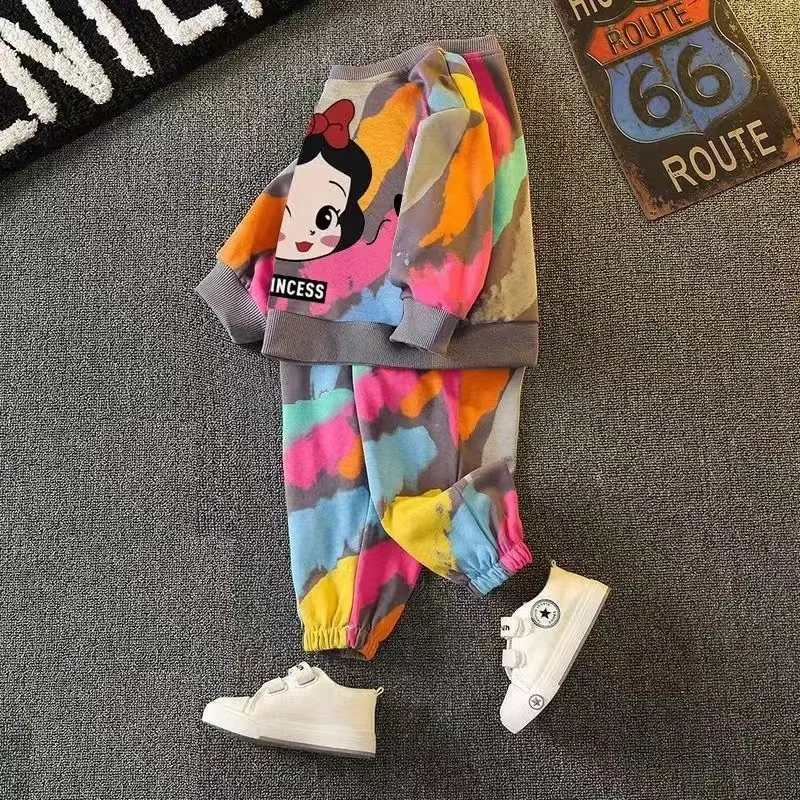 كنزة صوفية للأطفال بربطة عنق مصبوغة برسوم كرتونية ، توب وبنطلون ، أسفل ، بدلات رياضية بأكمام طويلة ، طقم ملابس أطفال ، ملابس أطفال ، الخريف ، 2
