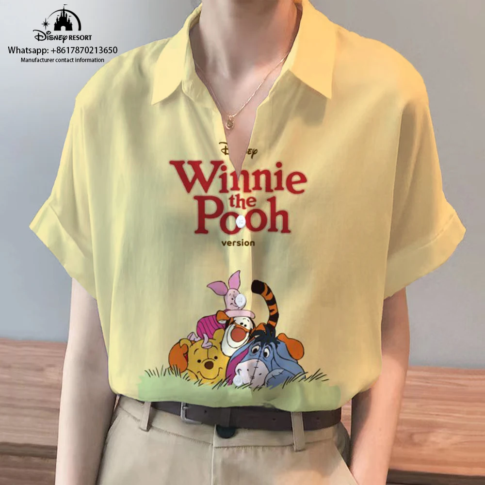 Summer Ladies New Disney Brand Winnie the Pooh and Stitch Anime Harajuku Short Sleeve Shirt Fashion Casual Women\'s Kawaii Tops