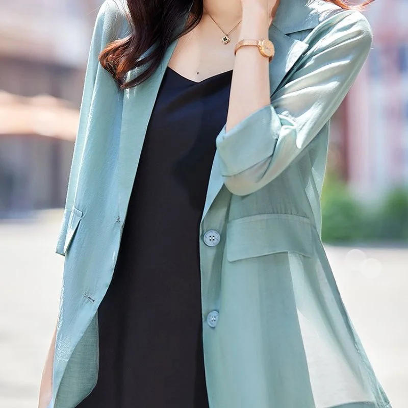 Summer New Casual Tops All-match Office Lady Blazer Fashion Solid Color Button Spliced Loose Korean Blazers Women Clothing 2025