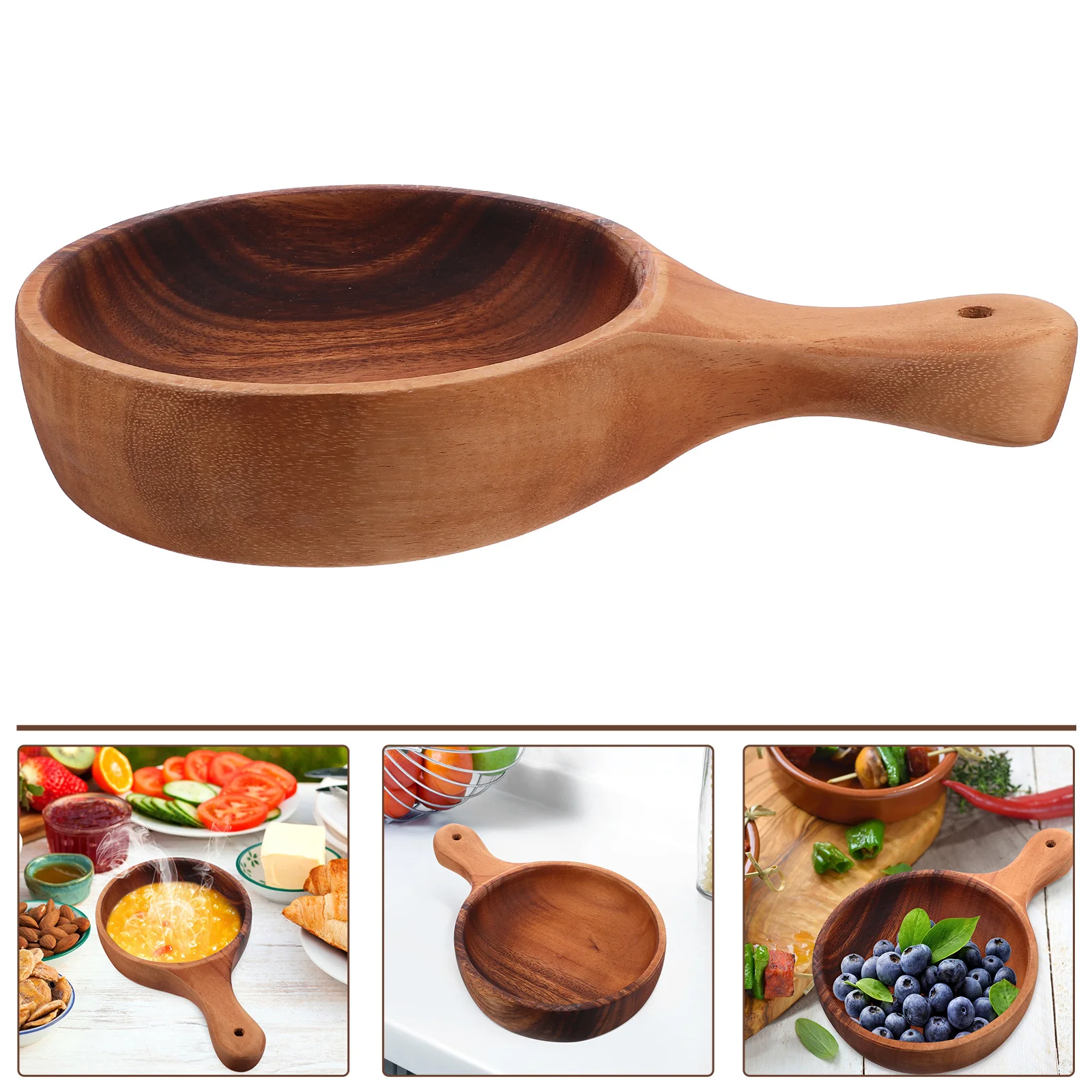 

Wood Handle Bowl Flexible Serving Bowl for Soup Salad Cereal Porridge Noodles Fruit Snack Wooden Fruit Bowls Wooden Handle Bowls