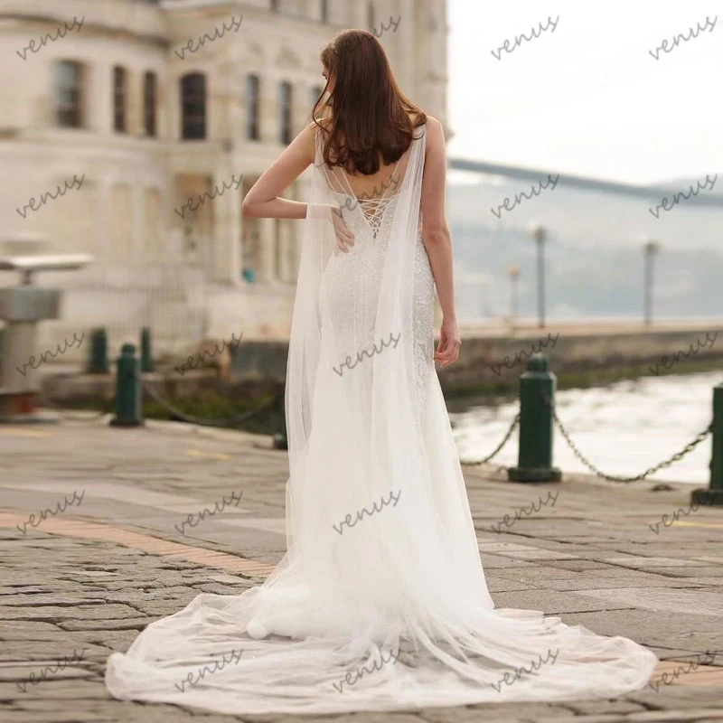 Abiti da sposa classici guaina Appliques di pizzo a sirena senza maniche con scollo a v abiti da sposa abiti da terra abiti da sposa 2024