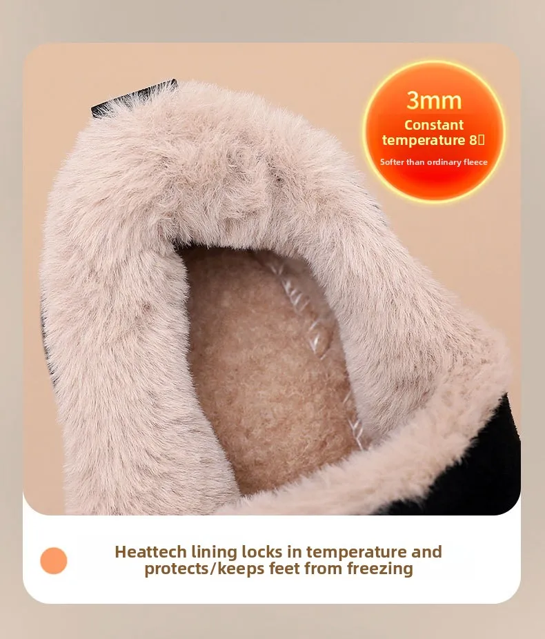 Damen Winter Warme Plüschgefütterte Slip-On Loafer Gestepptes Obermaterial Rutschfeste Weiche Sohle Lässige Baumwollschuhe zum Gehen – Detail 11