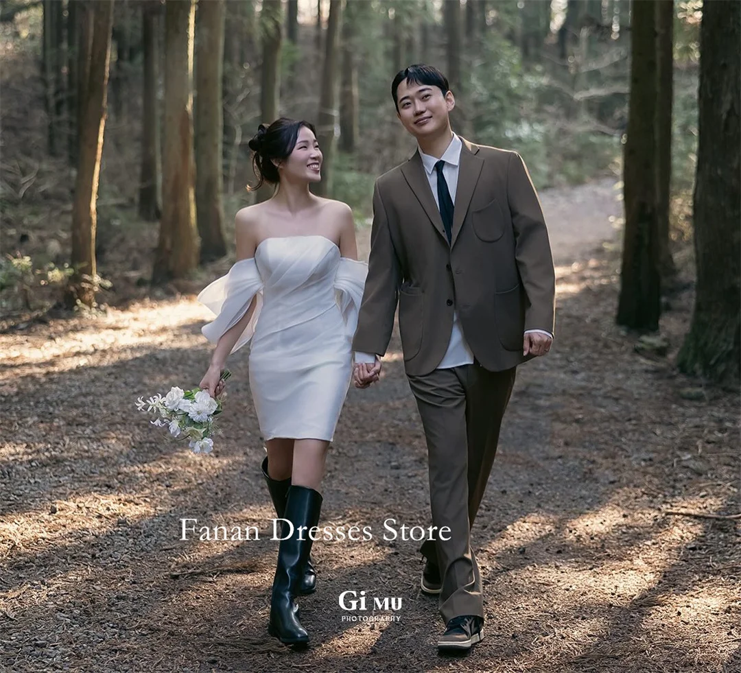 فساتين زفاف حورية البحر الكورية بدون حمالات من FANAN فساتين زفاف لحفلات الزفاف من التل العاجي بأكمام قصيرة مخصصة فساتين العروس الجميلة مقاس كبير