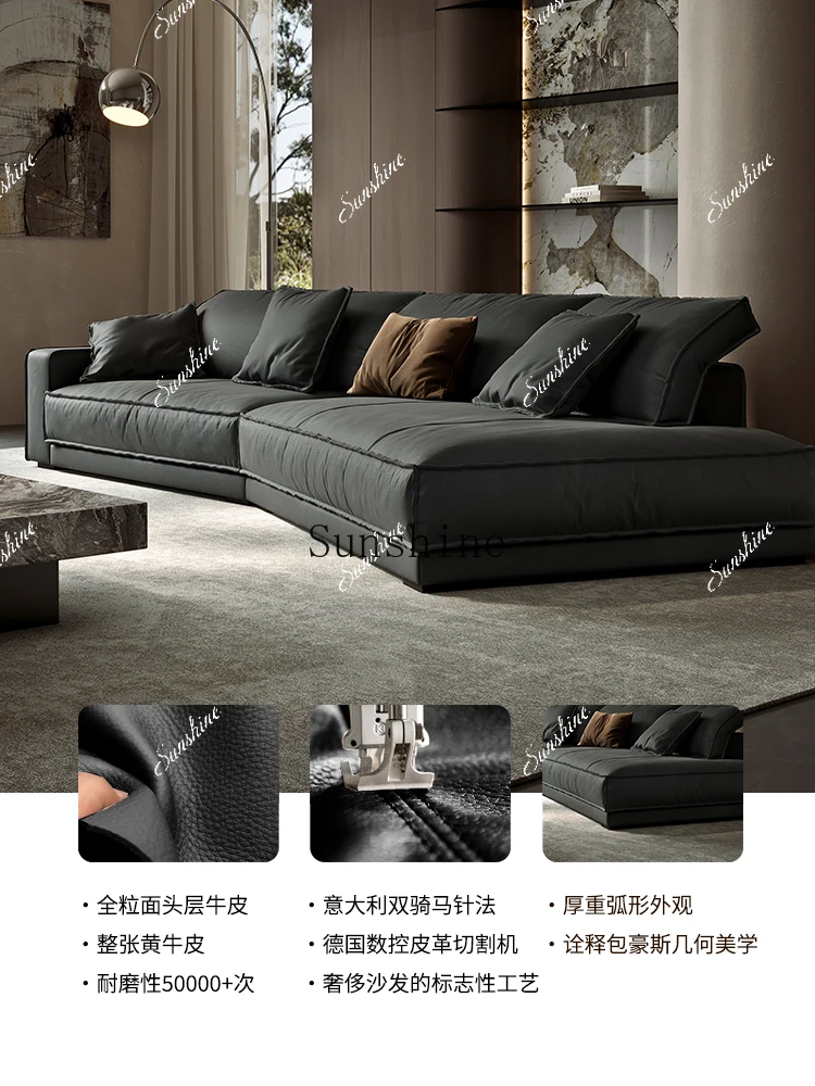 

Leather sofa minimalist living room large corner matte leather arc, small apartmentP