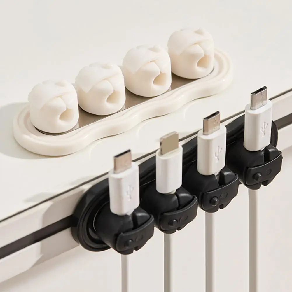Desktop Cable Management Magnetic Cable Organizer Holder with 4 Slots Desk Cord Management Clips Adhesive Wire Fixer for Office