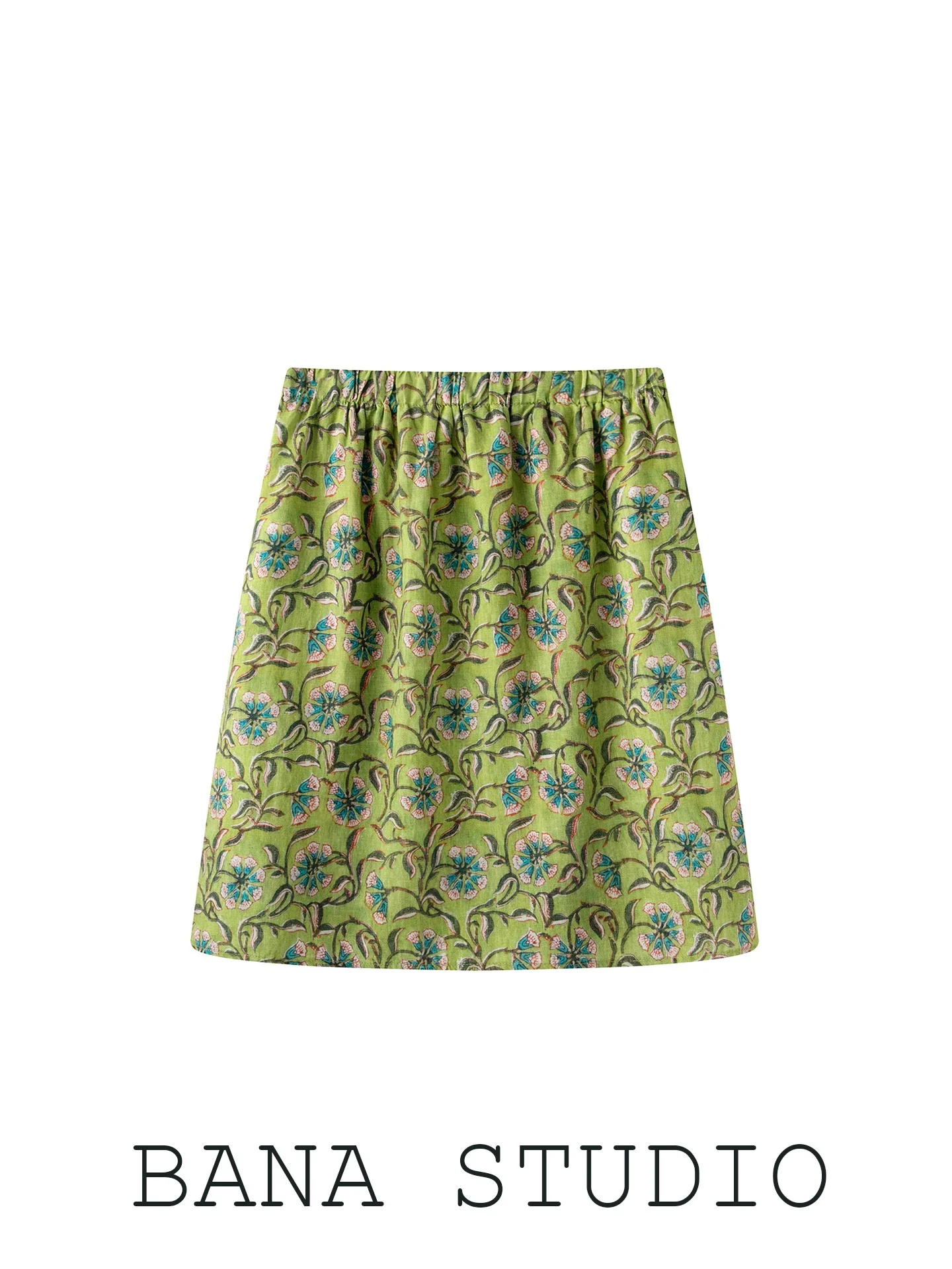 Green Linen A-Line  Skirt Women's Summer Elastic Waist Half Skirt Casual Style City Commute Daily Wear Touring Shopping