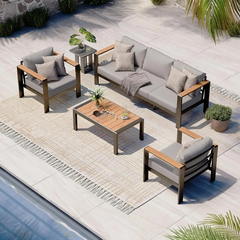 

Aluminum Outdoor Patio Furniture Set with Coffee Table, 4 Piece Patio Conversation Sets with Washable Thick Cushions, Outdoor
