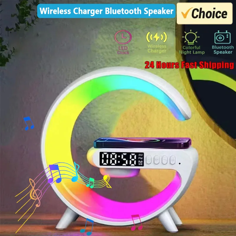 Multifunction Wireless Charger Pad Stand Speaker TF RGB Night Light 15W Fast Charging Station for iPhone Samsung Xiaomi Huawei