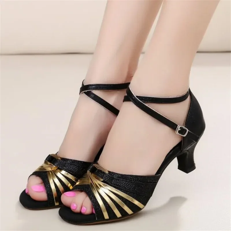 Modern Dance Shoes Women Tango Latin Ballroom Dance Girls Open Toe Salsa Ladies Professional Dancing Shoes 5.5cm/3.5cm Heels