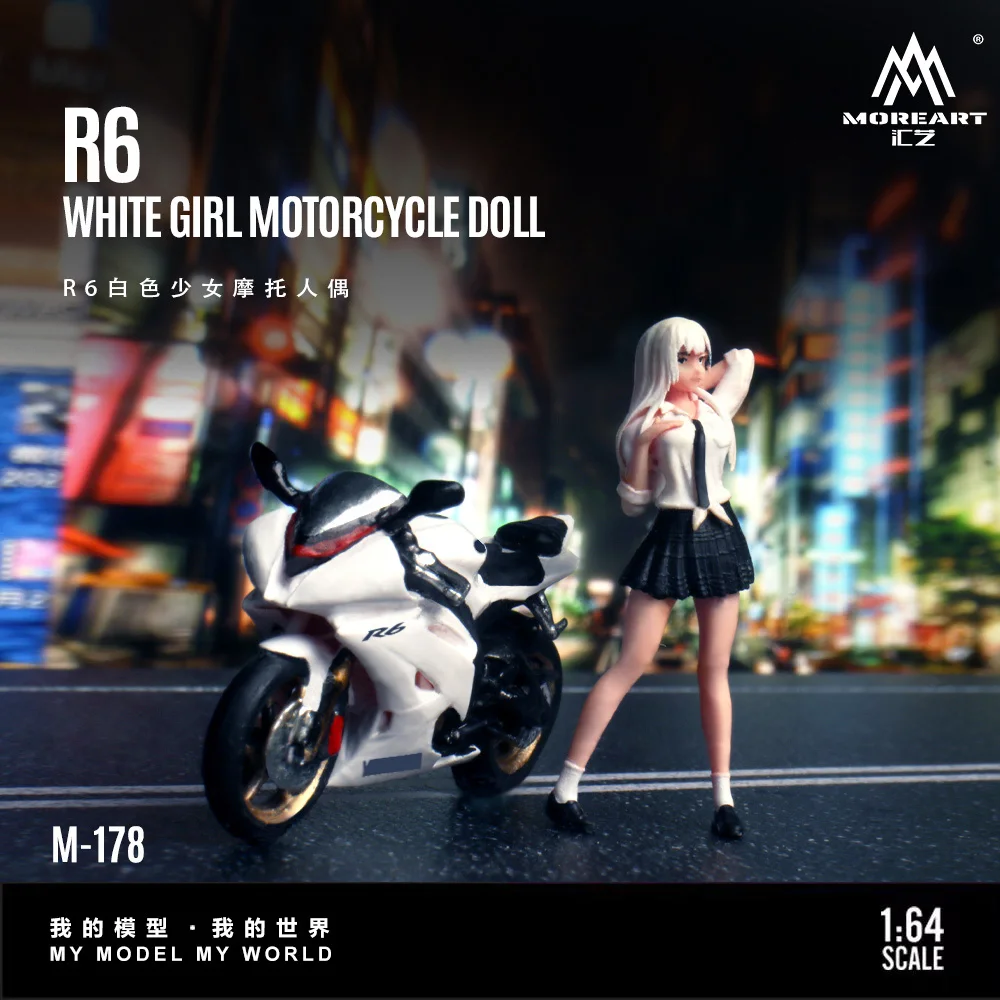 

*Pre-Order*MoreArt 1:64 R6 White Girl Motorcycle Beauty Figure Resin Model, Miniature Scene Decoration Gift&Display