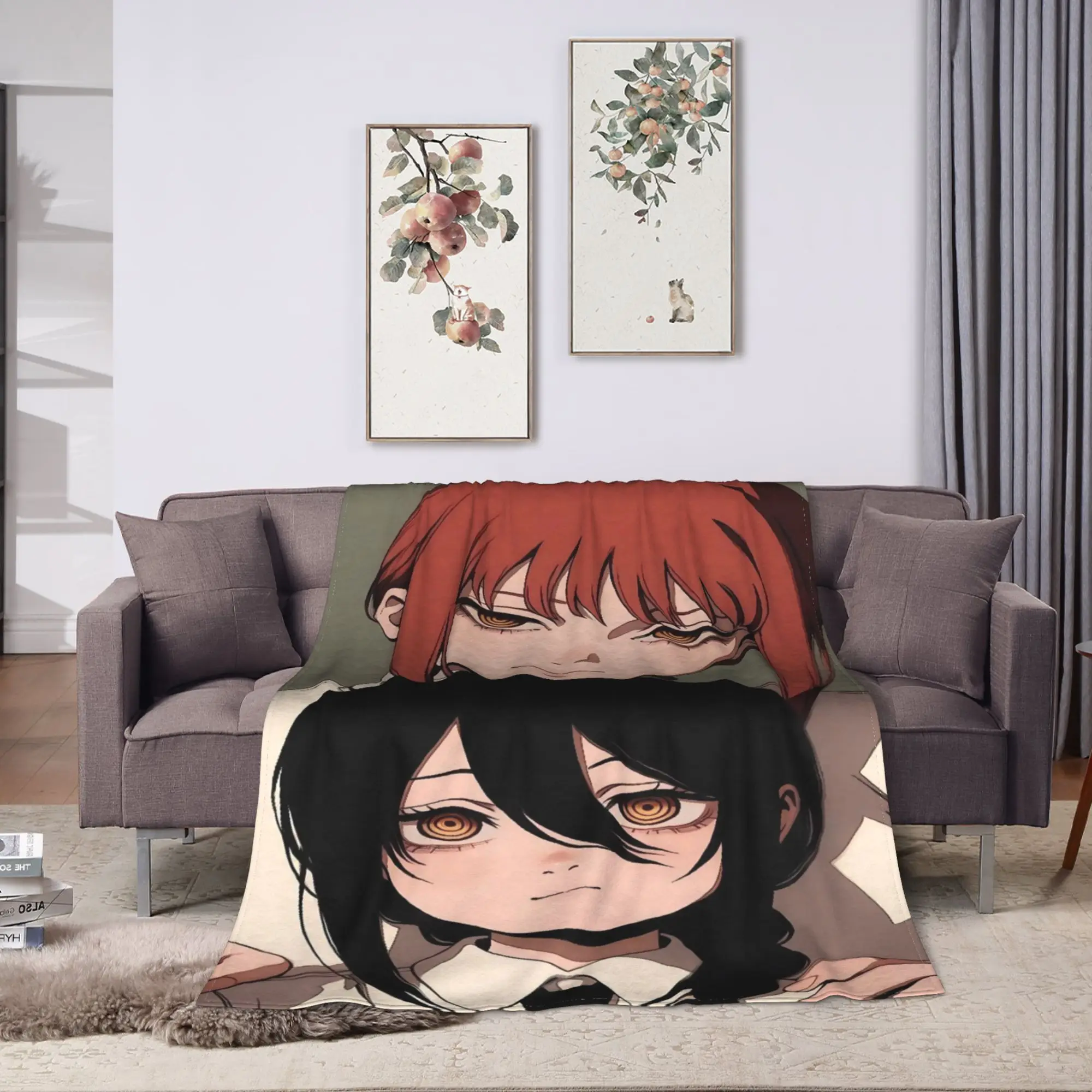 Soft Warm Blankets Picnic Makima solemn anime Throw Blanket Chainsaws Mans Flannel Bedspread For Living Room Sofa Bed Cover