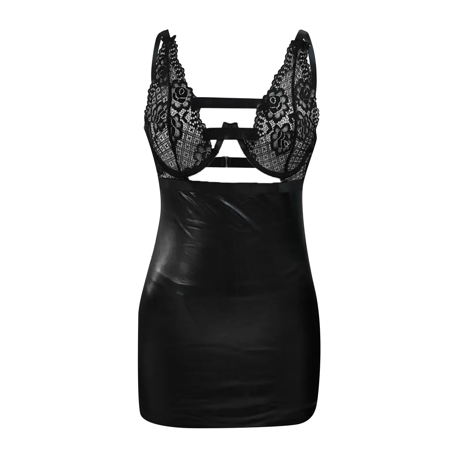 Сексуальное женское белье, женское фетишное кружевное ночное платье из искусственной кожи, эротическое сексуальное платье Babydolls, прозрачное короткое платье с лямкой на шее, 2024