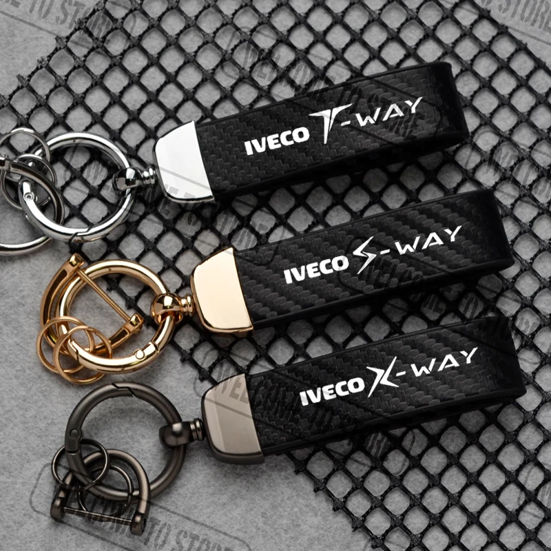 Para IVECO S-WAY T-WAY X-WAY LOGO Stralis Trakker Tector llavero de cuero de fibra de carbono para coche hebilla de herradura accesorios de joyería