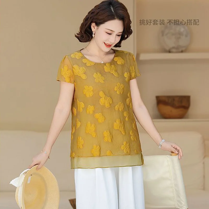 เสื้อผ้าผู้หญิงฤดูร้อนสไตล์จีนแฟชั่นการพิมพ์สีทึบ O-คอหญิงพื้นบ้านอินดี้เสื้อแขนสั้นสบายๆขากว้างชุด