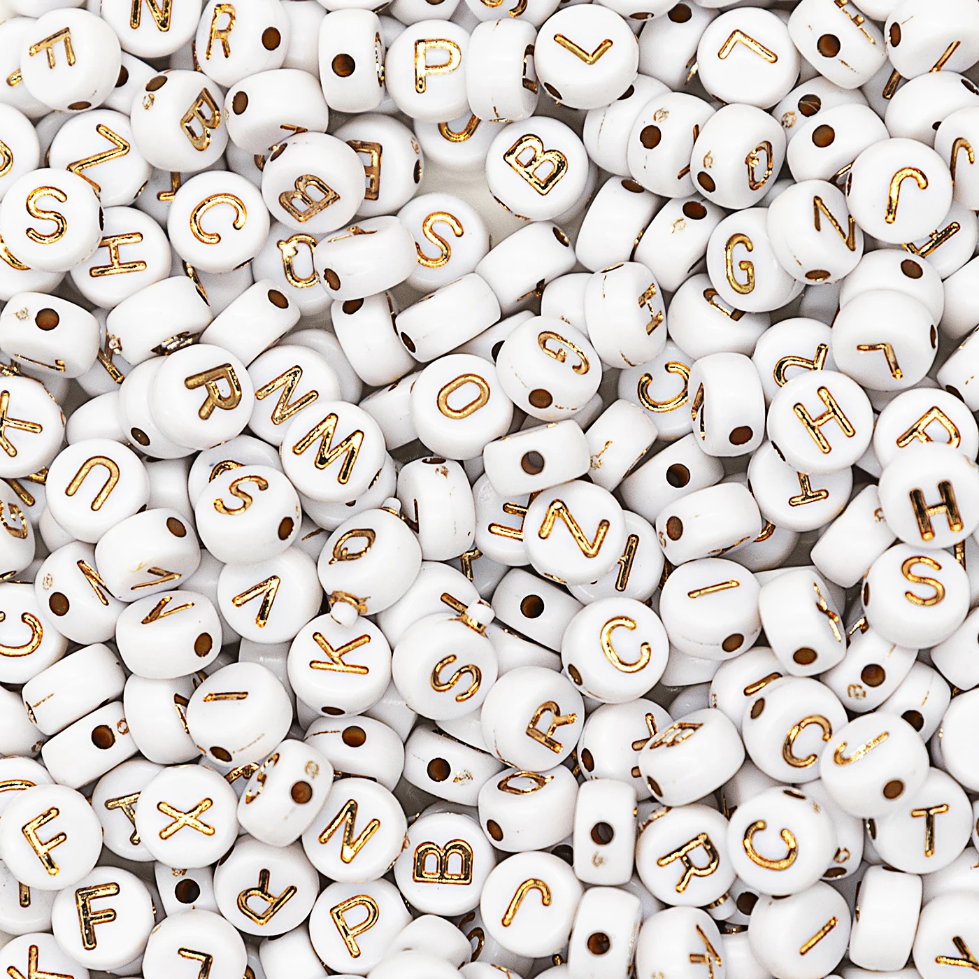 100pcs White Gold Color Mix Letter Acrylic Beads Round Flat Alphabet Loose Beads For Jewelry Making Handmade Diy Bracelet 7mm