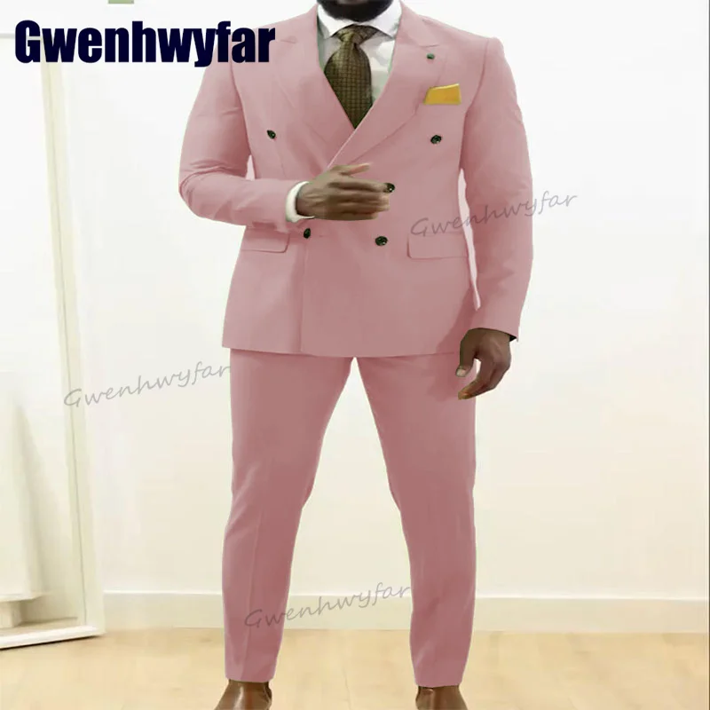 Gwenhwyfar High Quality Man Suit for Wedding 2 Pieces Full Men's Suit Double Breated Pink Man Blazer Costumes（Jacket+Trousers）