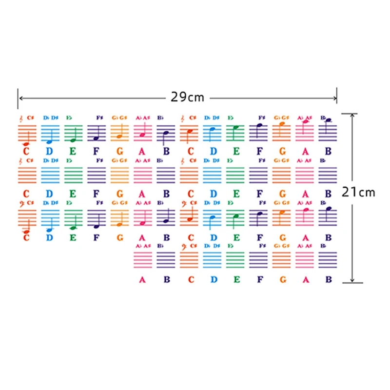 A89E-Piano Sticker Transparent Piano Keyboard Sticker 49/54/61/88 Key Electronic Keyboard 88 Key Piano Stave Note Sticker for