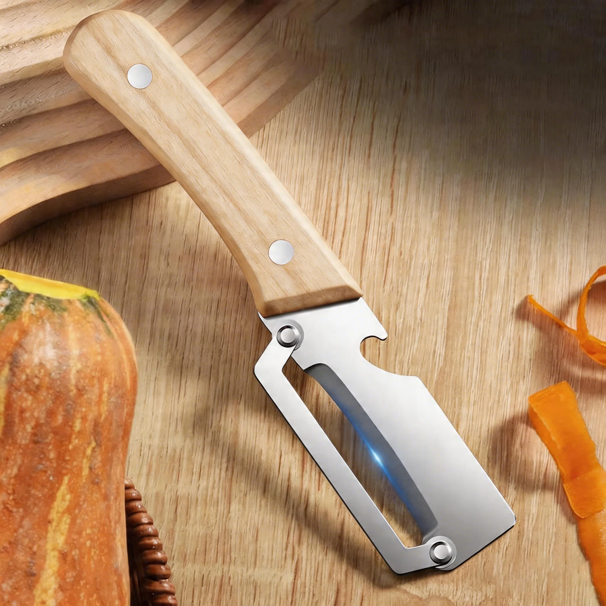 1/3/5/10-piece stainless steel peeler with wooden handle, for peeling and slicing fruits and vegetables – kitchen cooking access