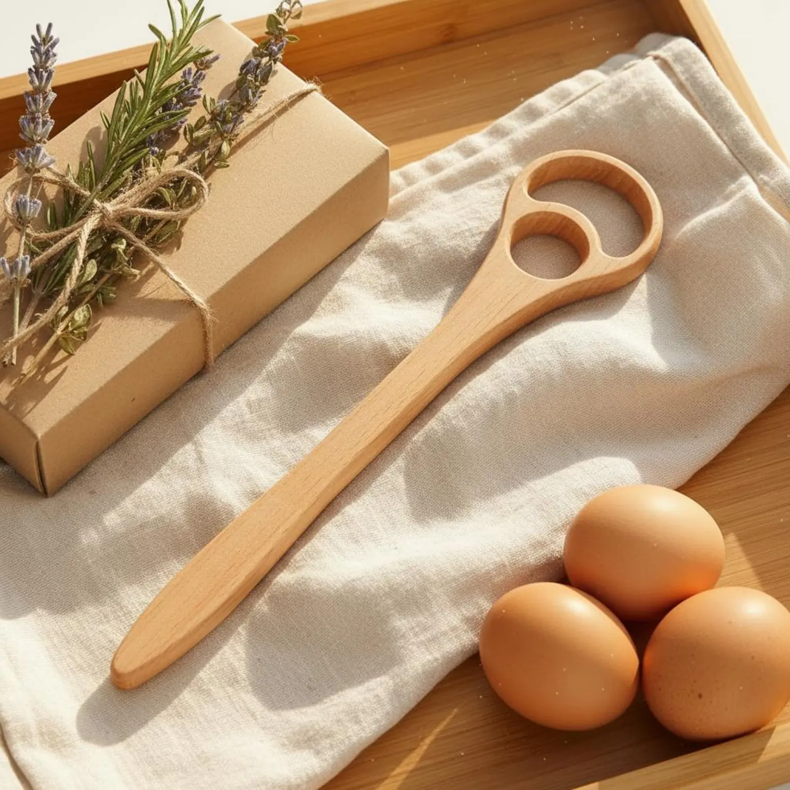 2 Pieces Wooden Batter Whisk Natural Wood Batter Whisk Baking Stirrer Ergonomic Handle Egg Beater Exposed Loop Design