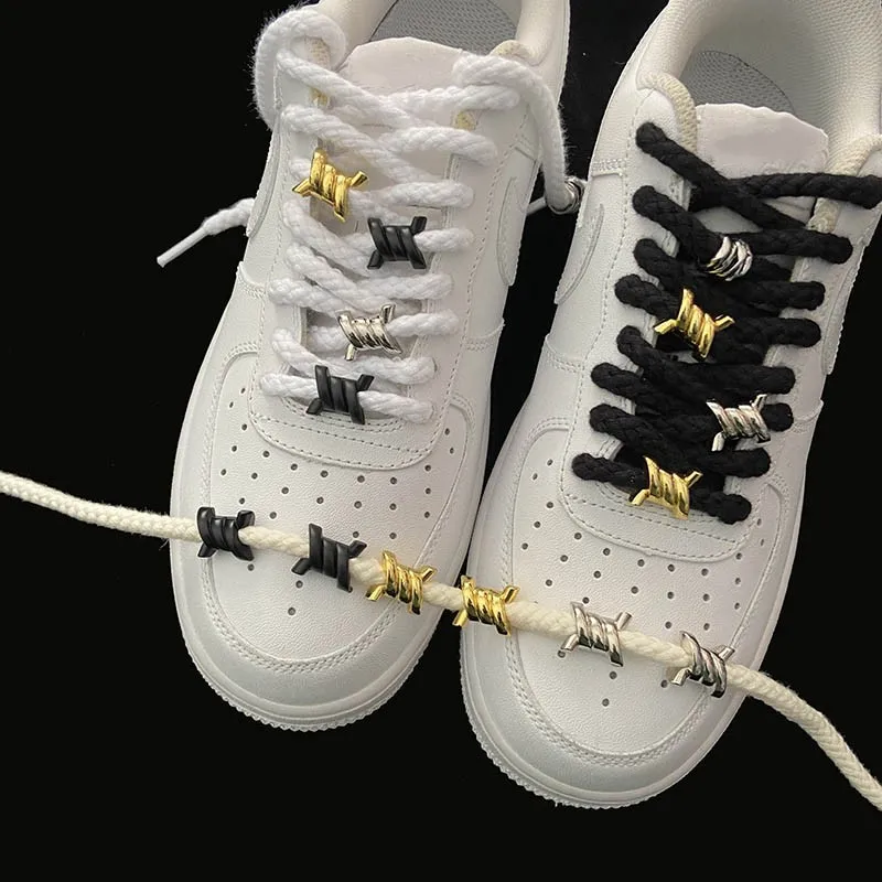 1 Pair Luxurious for Metal Buckles Wire Thorn Knot Shoe Decorative Flower Sneakers Iron Ring Shoelaces Shoe Charms Accessories