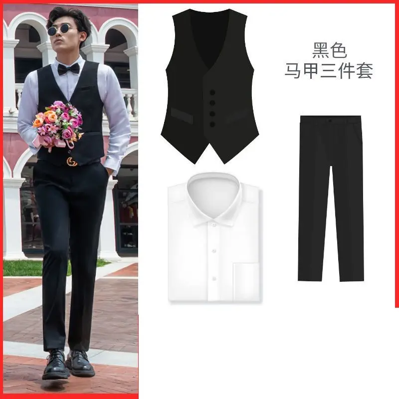 Spring and Autumn Korean Version Trendy Slim Suit Vest Men's British Suit Vest Casual Professional Vest Groomsman Vest