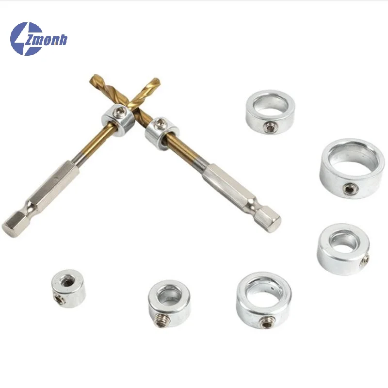 

New！Drill Bit Depth Stop Collar Set 8 Sizes Stainless Steel Drill Stop Rings With Hex Wrench For Woodworking Metal Drilling