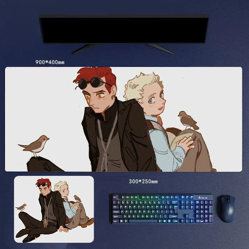 30/60/70/80CM Good Omens TV Character Back To Back Bird Mouse Pads Crowley Aziraphale Novelty Mice Keyboard Computer Peripherals