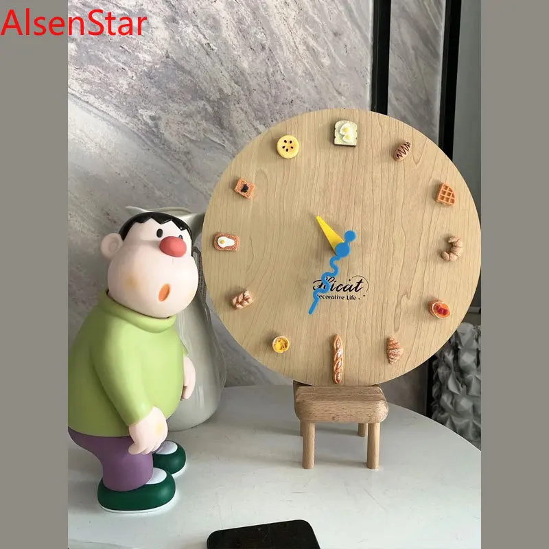 

DIY Simulated Bread Scale Silent Clock Wooden Living Room Household Wall Hanging Clock Watc Desk Clock Home Decoration