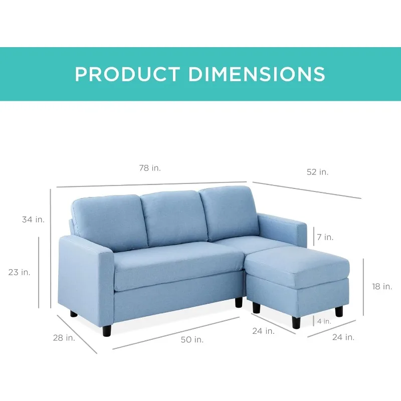 Upholstered Sectional Sofa for Home, Apartment, Dorm, Bonus Room, Compact Spaces w/Chaise Lounge, 3-Seat, L-Shape Design