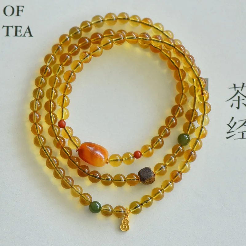 Natural Mexican Three-Strand with Old Honey 5 to 6 mm Blue Amber Bracelet