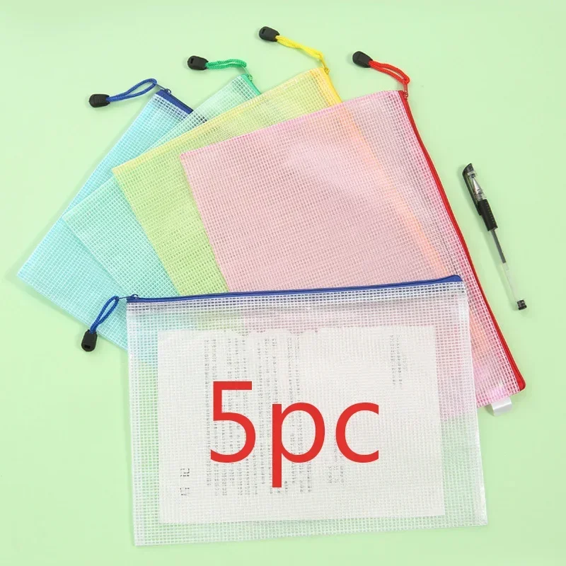 5PCS Zipper Mesh Bags Plastic Zipper Bags For Organizing Zipper Mesh Bags Waterproof Clear Travel Bags Office Supplies Doc